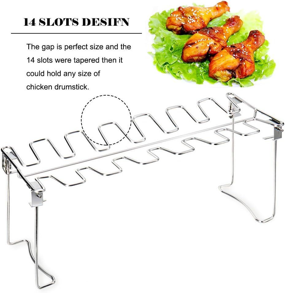 Chicken Leg Wing Rack 14 Slots Stainless Steel Metal Roaster Stand wit ...