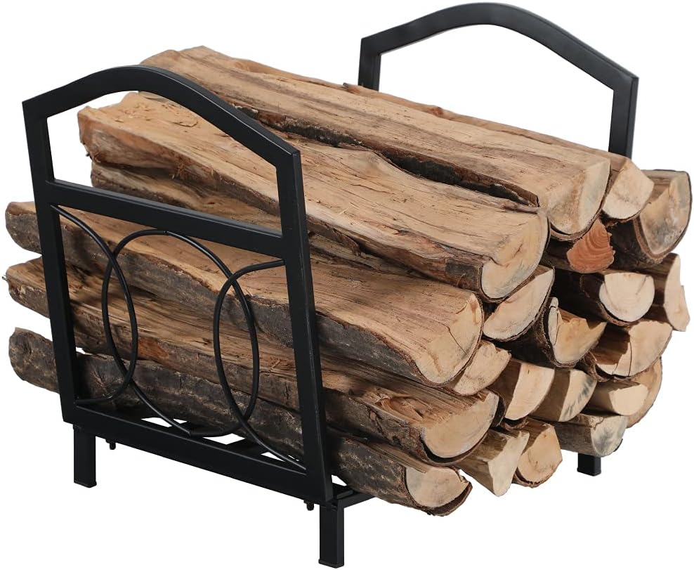 17 Inches Small Firewood Log Rack Indoor/Outdoor Steel Wood Storage Lo ...