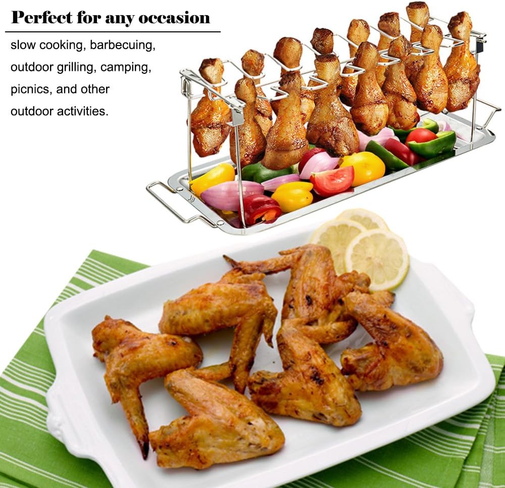 Chicken Leg Wing Rack 14 Slots Stainless Steel Metal Roaster Stand wit ...