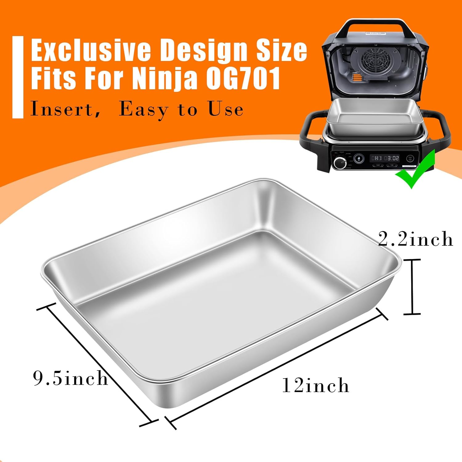 12x9x2 Baking Sheet Baking Pan Bakeware Tray Toaster Oven Pan Compatible with Ninja OG701 Woodfire Outdoor Grills