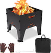 2-in-1 Portable Fire Pit Camping Campfire Grill, Square Folding Charcoal Firepit for Outdoor Cooking, Wood Burning, Bonfire, Patio, Backyard