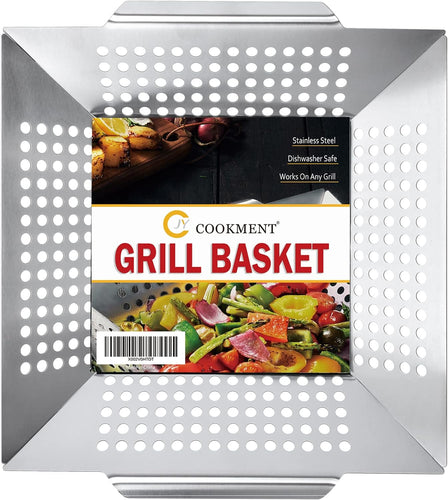 Grill Basket for Indoor and Outdoor Use, Heavy Duty Vegetables Grill Basket for Veggies and Kabob, Suitable for All Grills, Dishwasher Safe