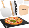 6 PCS Pizza Steel Set for Oven and Grill, Pizza Steel with Pizza Peel, Cutter Rocker, Measuring Scale Scraper, Plastic Cutter & 20 PCS Cooking Paper