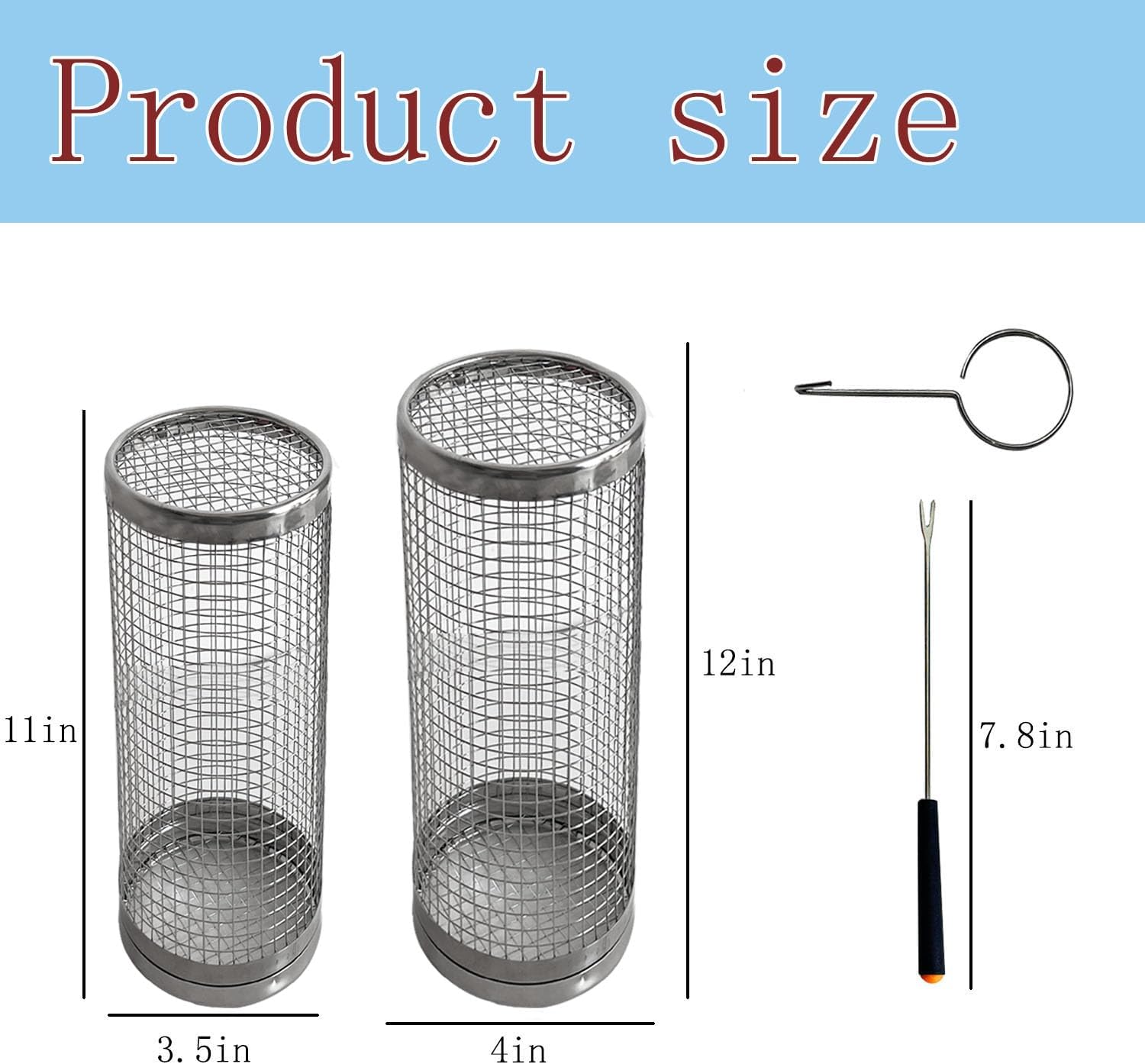 fish and chip shop accessories Roller Grill Basket Round BBQ Grill Mesh Grid for Chips Fish Shrimp,Versatile Round Outdoor Barbecue Cooking Accessories