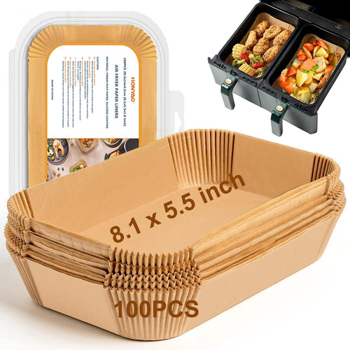 Air Fryer Paper Liners for Ninja Foodi Dual Zone DZ201/DZ401/DZ550/DZ090/DZ100/SL401 Air Fryer, 8.1x5.5 inch Rectangle Disposable Parchment Papel