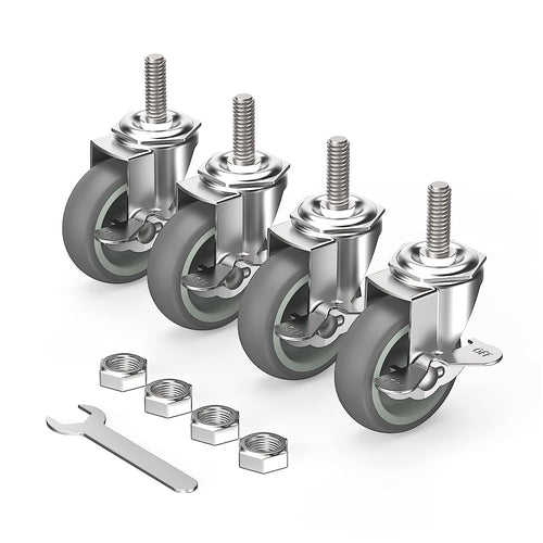 Caster Wheels 3 inch Locking Stem Casters Kit fits all 3/8" Dia Stem Grills, Stem Diameter 3/8", Stem Length 1 1/2" 