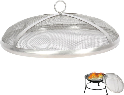 Stainless Steel 14 Inch Dia Round Fire Pit Top Spark Screen Metal Mesh Lid Cover with Ring Handle for Indoor & Outdoor Backyard Patio Accessories