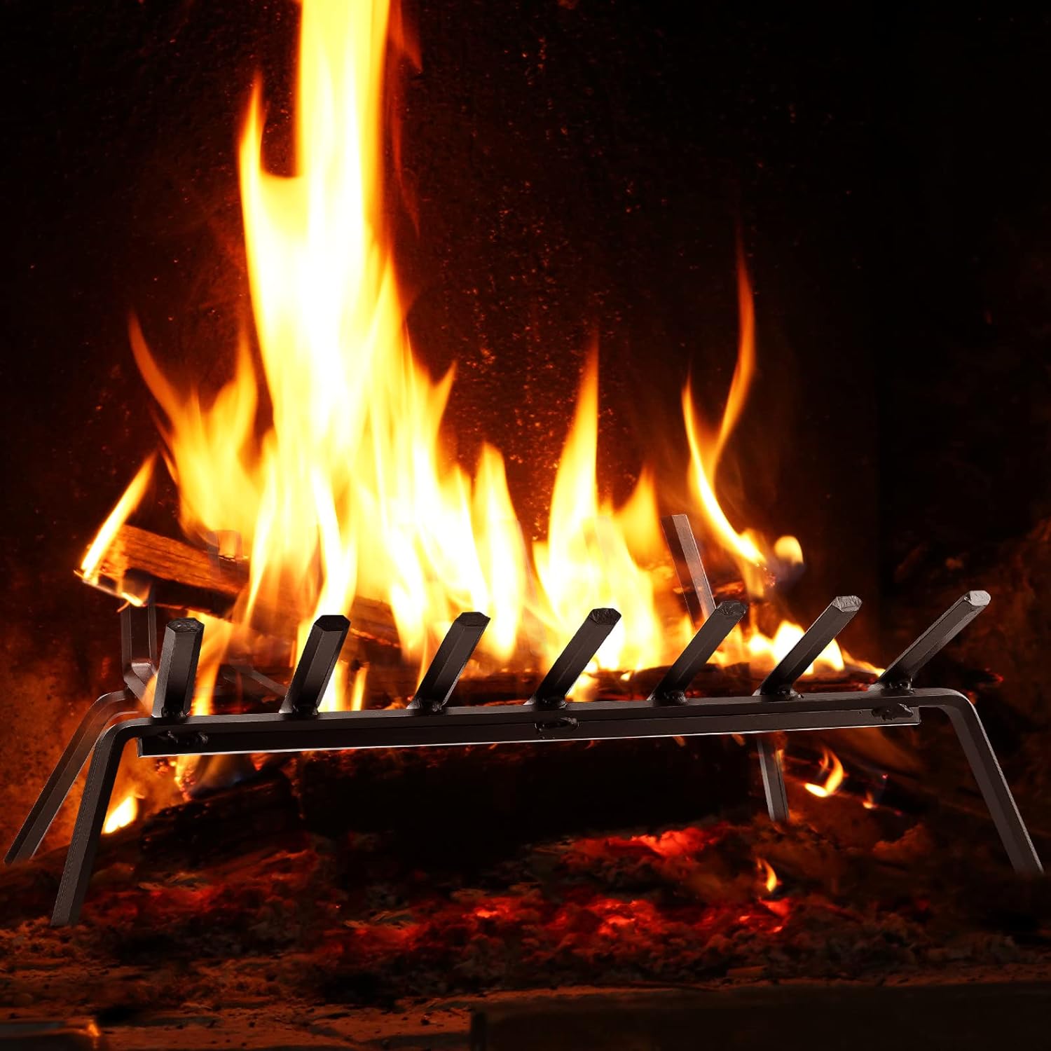 Burn Rack Device Fireplace Inserts Grates 24 Inch Wide Heavy Duty Solid Steel Wood Hold ...