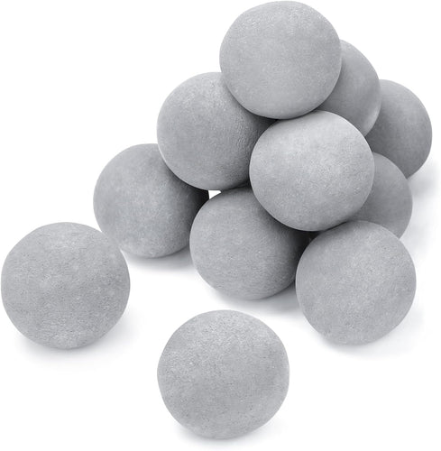 4 Inch Gray Round Ceramic Fire Balls for Fire Pit, Tempered Fire Stones for Natural or Propane Fireplace, Set of 12 Reusable Fireballs