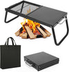 Folding Campfire Grill, Enameled Coating Grate, Portable Camping Grates Over Fire Pit, Grill Cooking Equipment with Carrying Bag for Outdoor Cooking