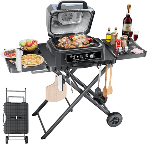 Portable Grill Cart for Ninja Woodfire Outdoor Grill - OG700 OG800 OG900 Series, Blackstone, Ooni, Weber, 51'' Stand with Side Shelf & Tissue Holder