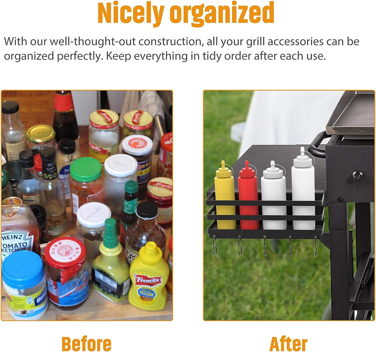 Griddle Top Container Rack Upgraded Griddle Caddy Space Saving BBQ Accessories Storage Box for 17 ...