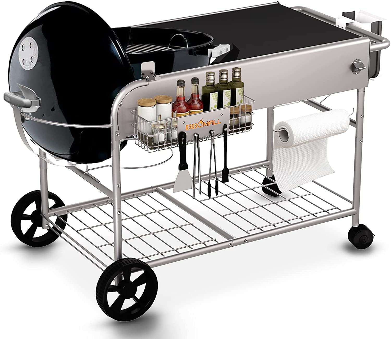 Grill Table Stand Cart for Weber 22 and 18“ Original Kettle, Performer, Jumbo Joe and Master-Touch Charcoal Grills, Outdoor Prep Cooking Station