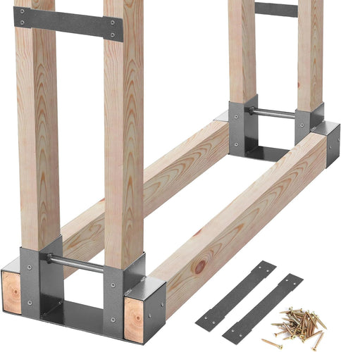 Outdoor Firewood Log Storage Rack 2x4 Grey Bracket Kit Fireplace Wood Storage Holder Adjustable to Any Length
