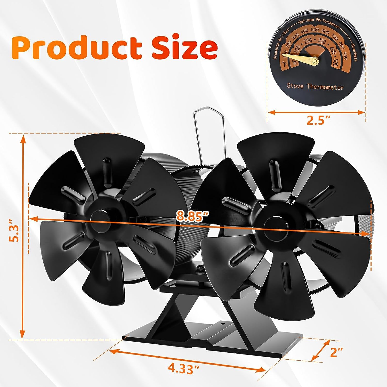 8 Blades Heat Powered Wood Stove Fan Double Motor Burner Heat