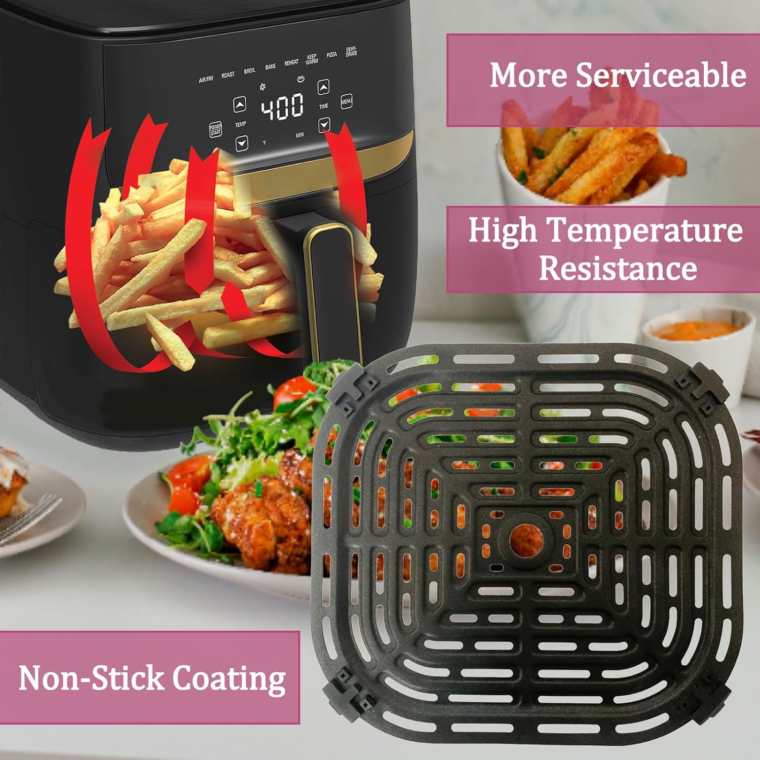 Vervangende Grillpan Voor Air Fryer, Hittebestendige Nonstick Mand Crisperplaat Accessoires Vaatwasmachinebestendig 22cm Vervangende Grillpan Voor Air Fryer, Hittebestendige Nonstick Mand Crisperplaat Accessoires Vaatwasmachinebestendig 22cm