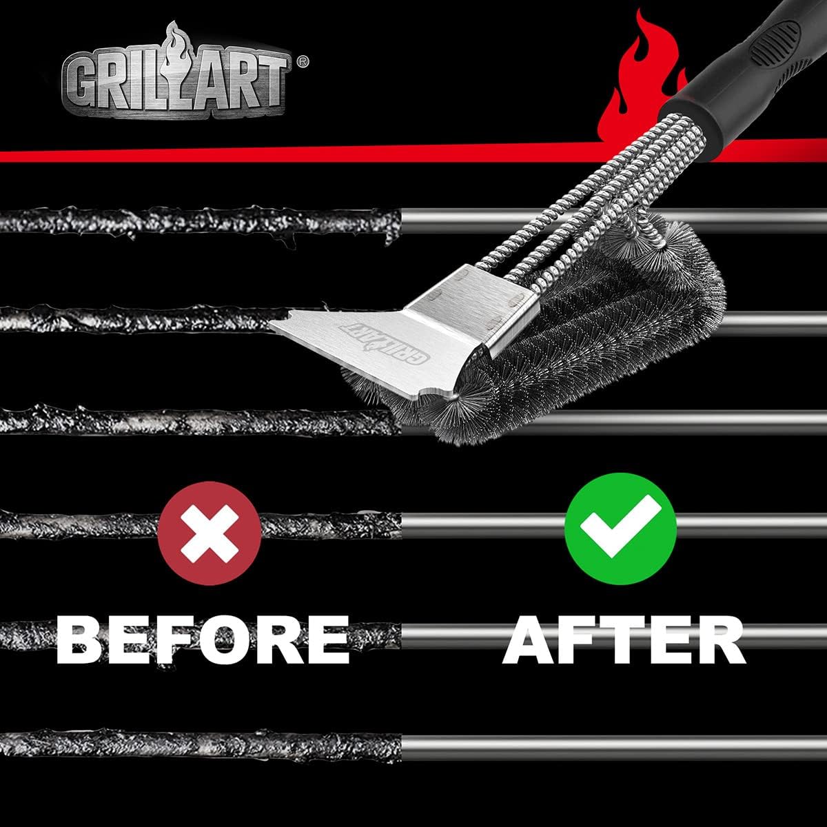 Grillart Brush Scraper BBQ Pit Grill Cleaner Safe 18 Stainless