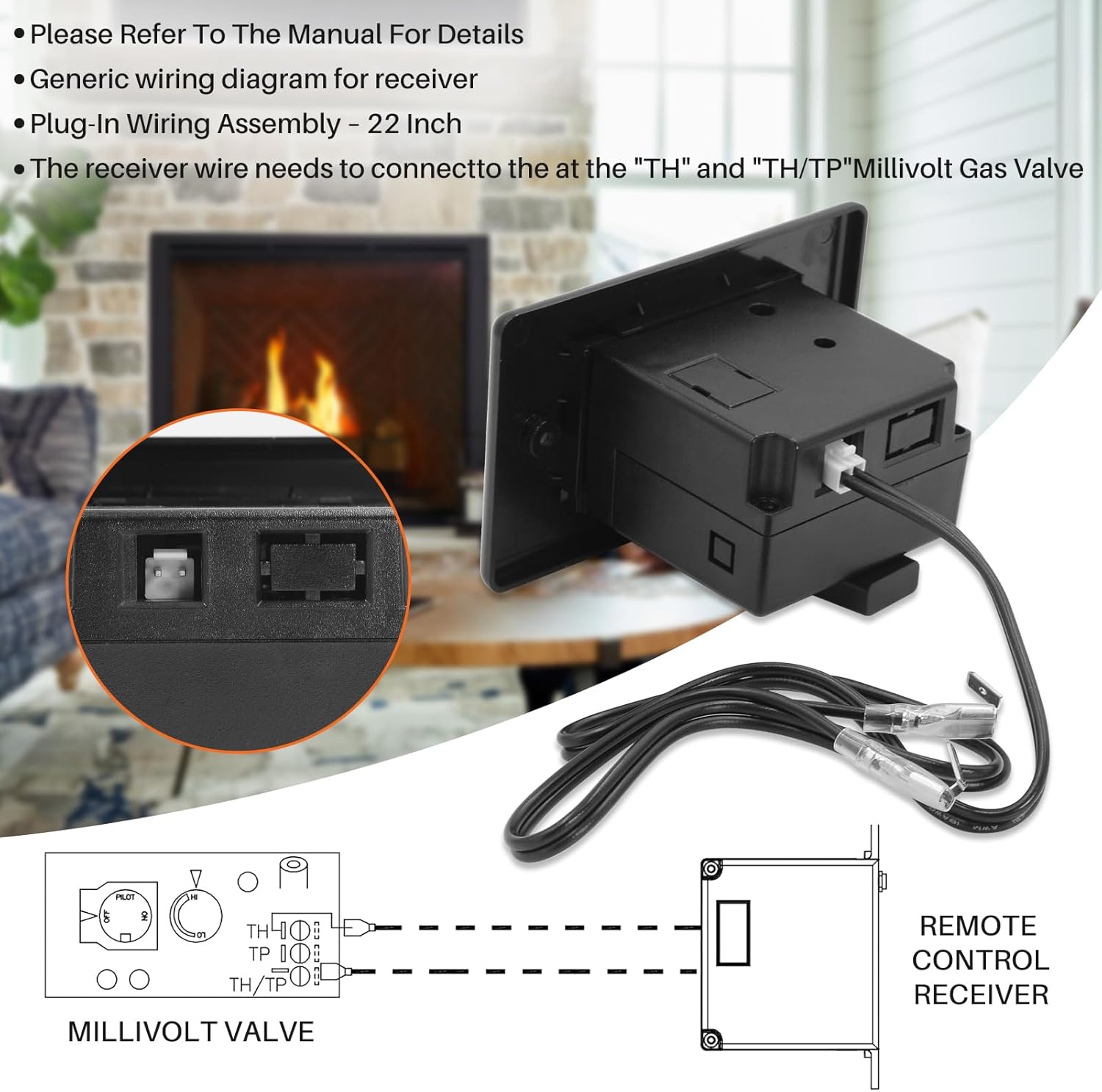 Inset Gas Fire Remote Control Gas Fireplace Remote Control Kit for Millivolt Valve Appliance, for Sk ...