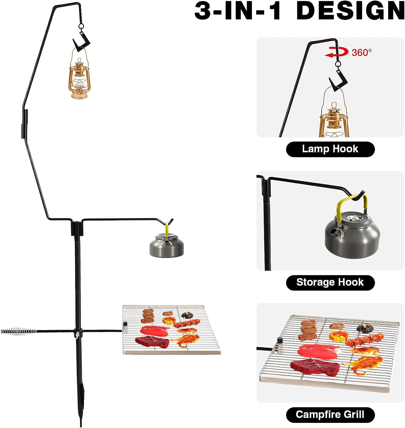 Lamp Racks Swivel Campfire Grill Lamp Rack Set Multipurpose Heavy Duty Grate Port ...