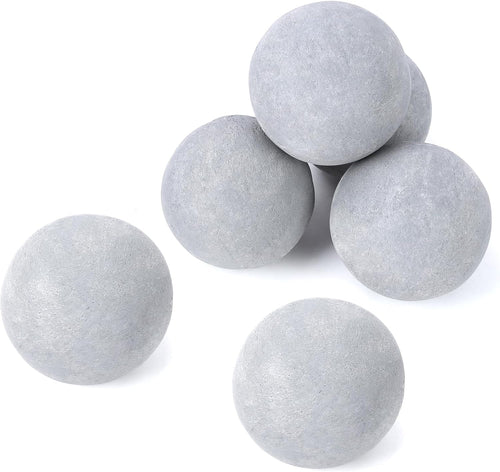 5 Inch Gray Round Ceramic Fire Balls for Fire Pit, Tempered Fire Stones for Natural or Propane Fireplace, Set of 6 Reusable Fireballs
