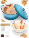 6 QT Enameled Cast Iron Bread-Oven Dutch Oven with Lid, Sourdough Bread-Baking Supplies, Bread Proofing Basket, Scoring Lame, Dough Whisk, Light Blue