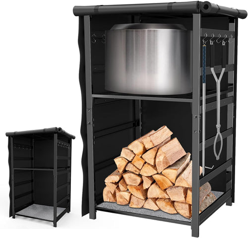 53-Inch Storage Cabinet Station for Solo Stove Yukon/Bonfire/Ranger and other Fire Pit Accessories, with Adjustable Firewood Storage Racks & Cover