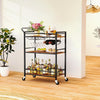 Bar Cart, Home Bar Serving Cart, Rolling Bar Carts, Bar Station, Drink Cart with Wine Rack, Glass Holder, One-Piece Wood Shelf, for Kitchen, Brown