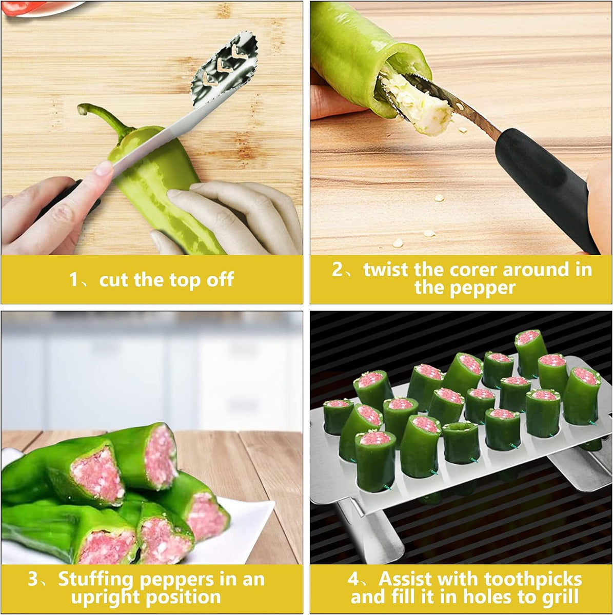 Jalapeno Poppers Rack with Corer Tool - 18 Hole Stainless Steel Popper ...