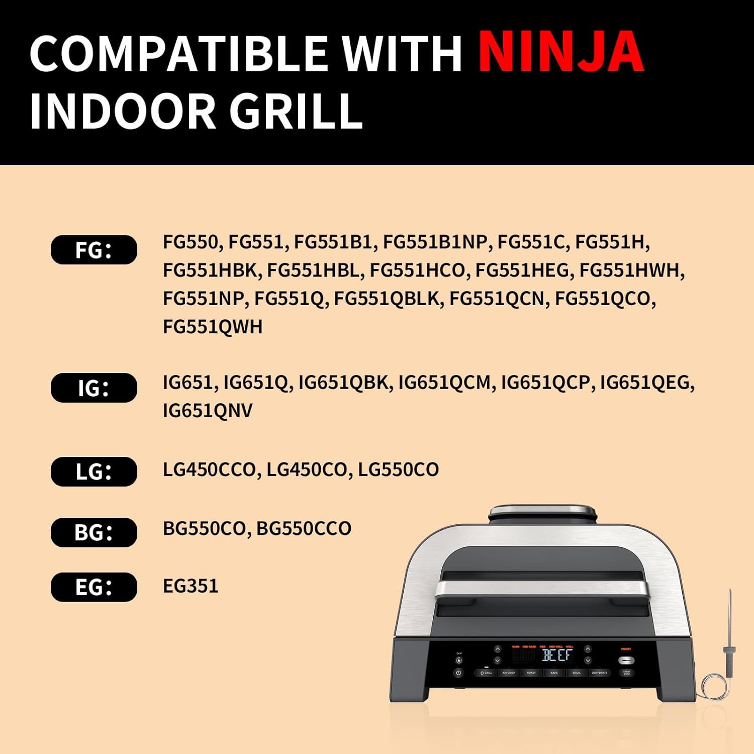 1 échantillon De Thermomètre Numérique Pour Barbecue Ninja AG551/AG651 Foodi MAX Et Friteuse à Air Chaud, échantillon De Rechange Pour Accessoires De Barbecue D'intérieur Ninja