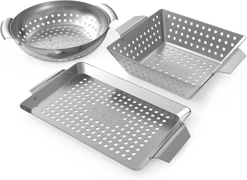 3 Pack Grill Basket, Grill Wok, Grill Pans, Grill Topper Set, BBQ Grills Smoker Accessories