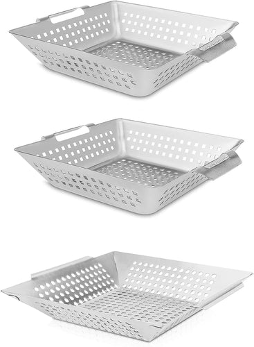 3 Pack Veggie Grill Wok Basket Set for Grills Smokers BBQ Accessories