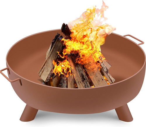 28 Inch Bronze Fire Pit Wood Burning Fire Bowl with A Drain Hole Fireplace Extra Deep Large Round Outside Backyard Deck Camping Grate