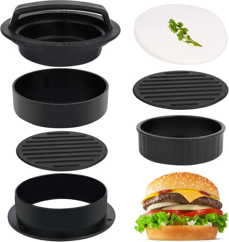 3 in 1 Stuffed Burger Press Patty Maker Rings Molds Kit, with 100 Pcs Wax Hamburger Patty Paper, Sausage Patty Press for Slider/Pattie/Grilling