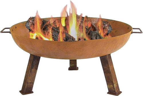 30-Inch Rustic Cast Iron Fire Pit Bowl with Handles Lightweight Design for Outside Wood Burning BBQ Camping Travel or Picnic