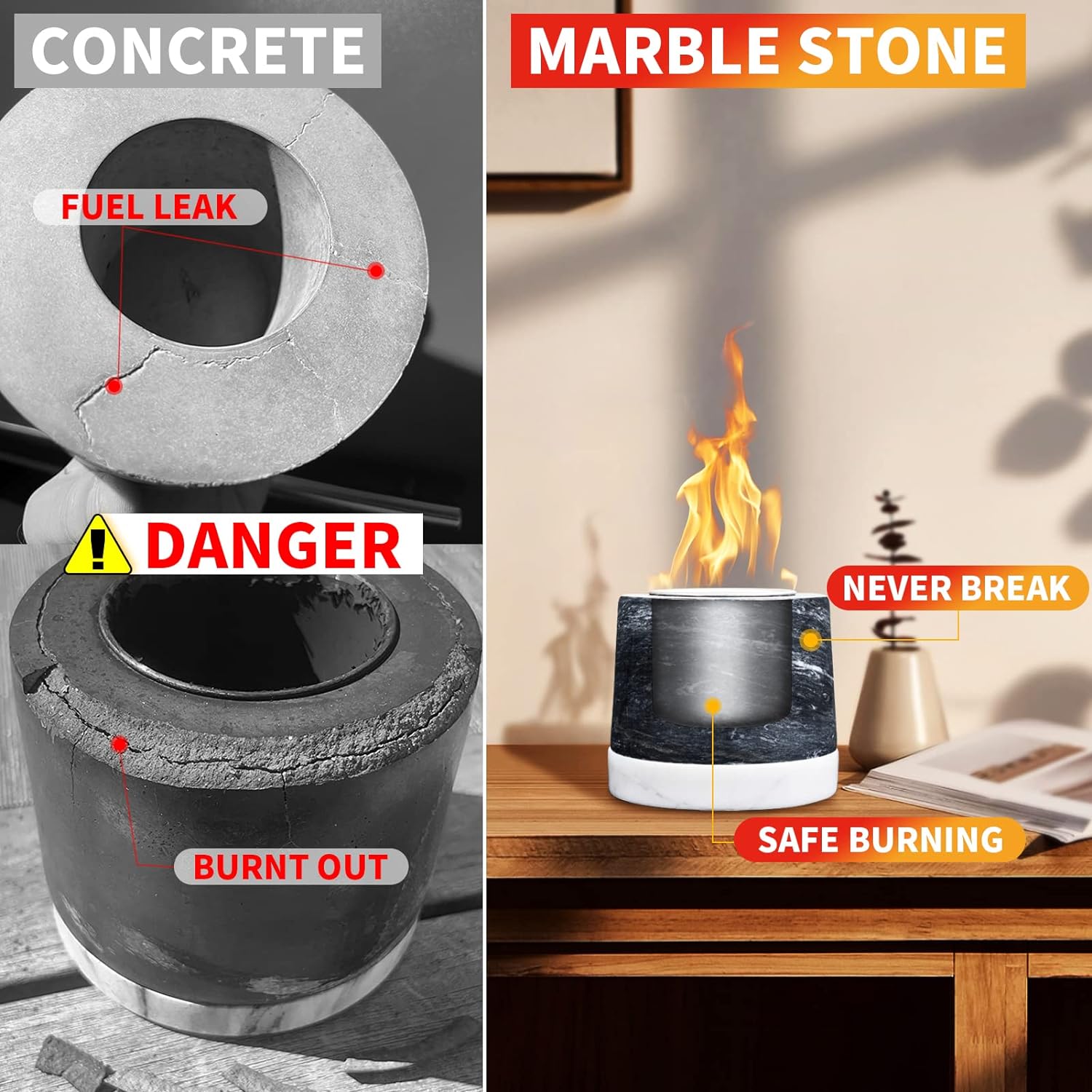 Mini Burn Table Mini Indoor Marble Tabletop Fire Pit, Clean Burning, Portable Table to ...