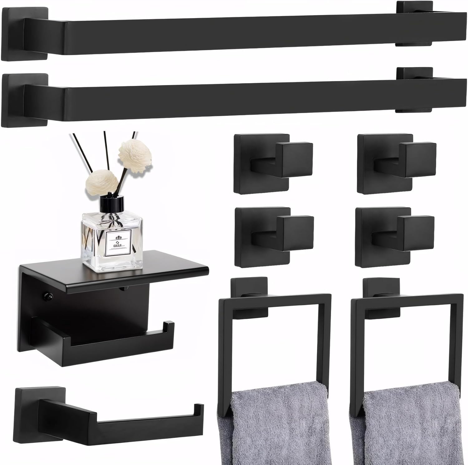 10PCS Matte Black Bathroom Accessories Set 201 Stainless Steel Wall Mounted 10PCS Matte Black Bathroom Accessories Set 201 Stainless Steel Wall Mounted