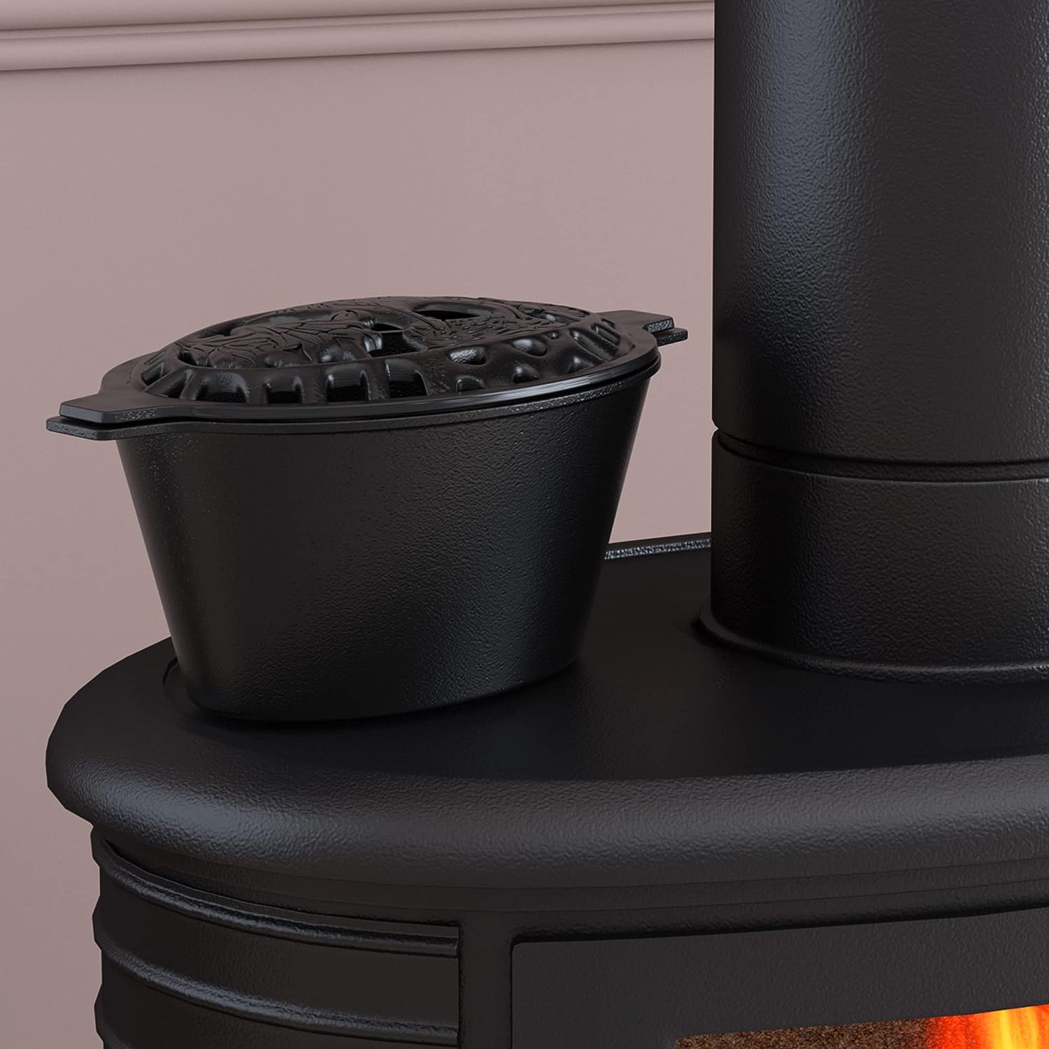 Rust Stove 2.3 Quart Capacity Cast Iron Wolf Lattice Top Rust Resistant Woodstove ...