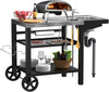Outdoor Grill Table Cart, Pizza Oven Cart with Sink, Drawer, Wheels, Movable 3 Shelf Food Prep Table for Ninja Woodfire, Blackstone, Ooni, Cuisinart