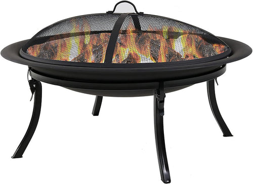 29-Inch Portable Fire Pit Bowl with Spark Screen, Fireplace Poker, Folding Stand, and Carrying Case Cover