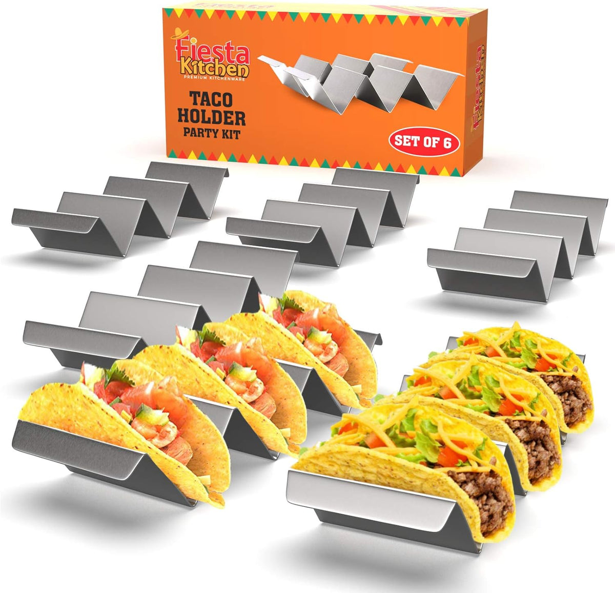 6 Pcs Taco Holder Stand Trays, Oven & Grill Safe Stainless Steel Taco ...