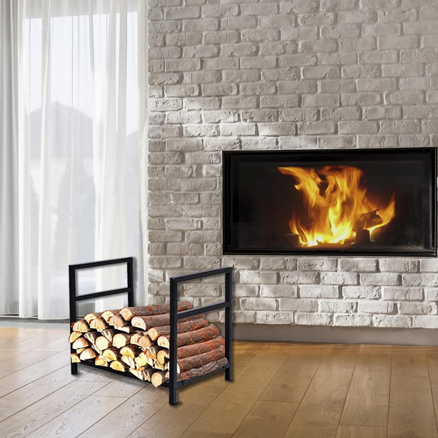 Bbq Log Rack 17 Inch Small Indoor/Outdoor Firewood Racks Bin Steel Log Carrier for ...