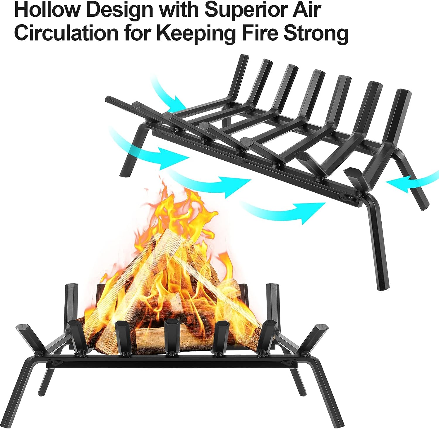 Burn Rack Fireplace Inserts Grates 21 Inch Wide Heavy Duty Solid Steel Wood Hold ...