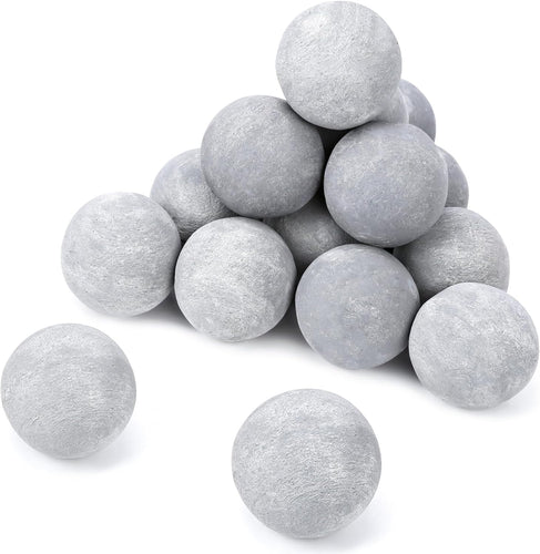 3 Inch Gray Round Ceramic Fire Balls for Fire Pit, Tempered Fire Stones for Natural or Propane Fireplace, Set of 15 Reusable Fireballs