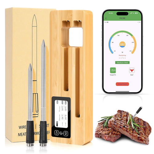 Wireless Bluetooth Meat Thermometer, Long-Range Digital Thermometer with Dual Probes for Accurate Temperature Monitoring in BBQ, Oven, Smoker, Grill
