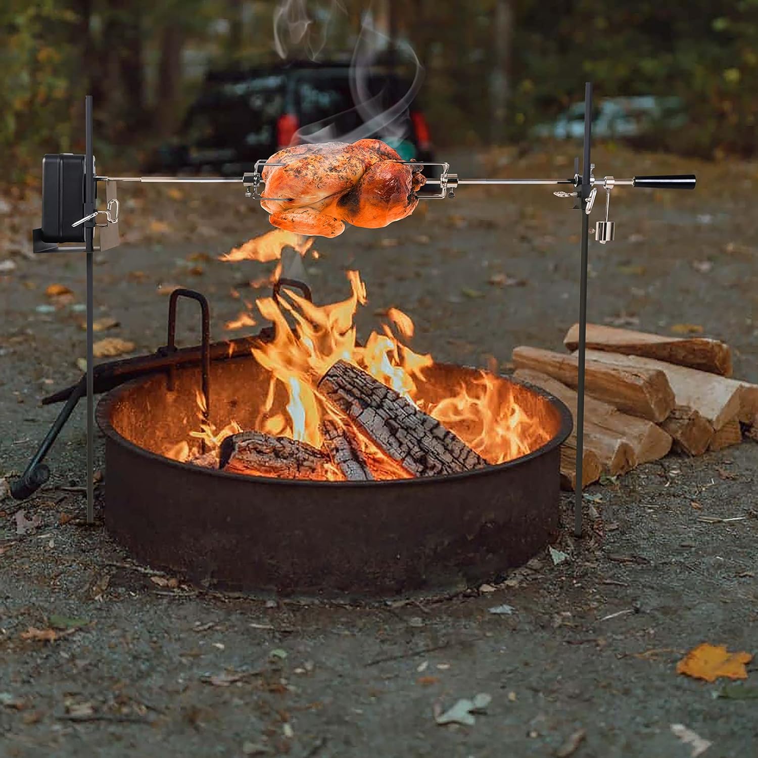 Barbecue Rotating Cordless Dual Post Open Fire Spit Rotisserie Grill S ...