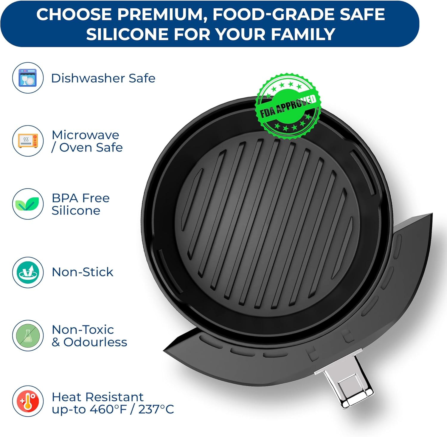 7.5 in round - Reusable Air Fryer Silicone Liners - Pack of 7.5 in round - Reusable Air Fryer Silicone Liners - Pack of