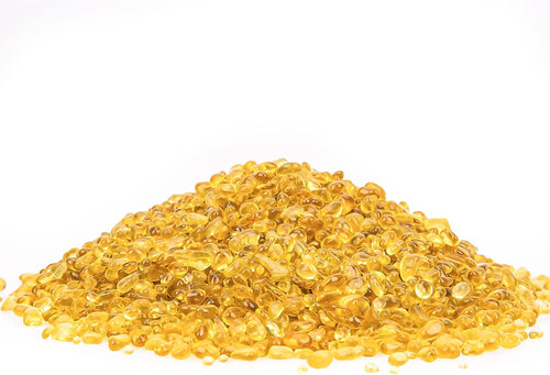 2 Lbs Jar 3-6mm Gold Round Crushed Fire Pit Glass Glitter Glass Pebbles Gravel Stone for Crafts Resin Art, Garden Decoration, Fireplace, Vases Filler