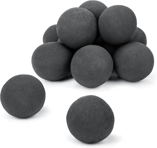 4 Inch Black Round Ceramic Fire Balls for Fire Pit, Tempered Fire Stones for Natural or Propane Fireplace, Set of 12 Reusable Fireballs