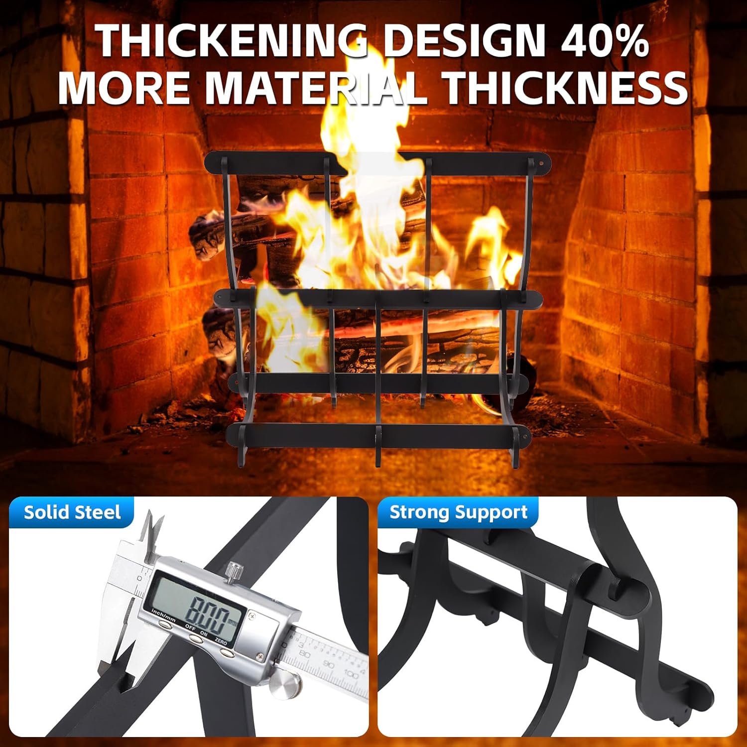 Vertical Self-Feeding Fireplace Grate - Heavy Duty Firewood Rack For Indoor/Outdoor Wood Burning Fireplaces