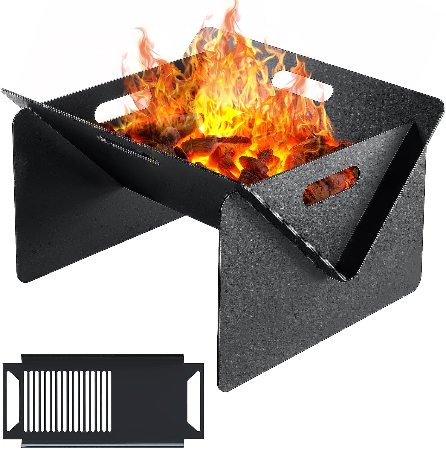 18 Inch Wood Fire Pit Outdoor Portable Firepit with BBQ Tray Detachable Camping Steel Fire Pits for Backyard, Patio, Picnic, Bonfire, Garden